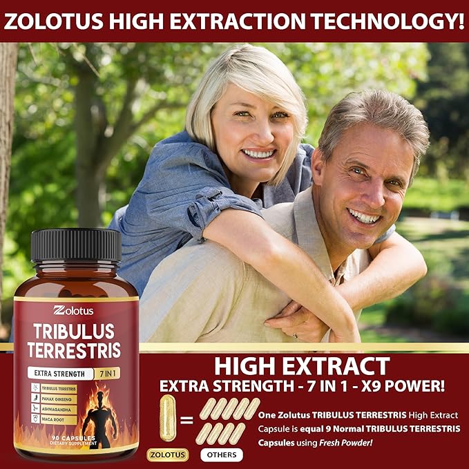 Tribulus Terrestris Capsules, High Potency with Ashwagndha, Panax Ginseng, Saw Palmetto, Maca, Shilajit. Boost Energy, Mood, Stamina, for Men & Women, 3 Months Supply.