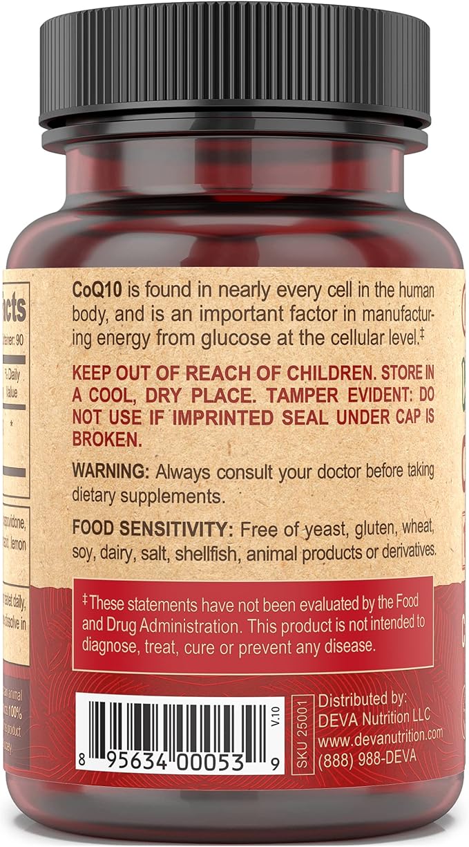 DEVA Vegan Vitamins Coenzyme Q10 100mg - Potent & Affordable in One Bottle - Chewable, 90 Tablets, (Pack of 1)