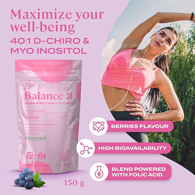 Inositol Balance 150g - Inositol 40:1 Myo & D-Chiro - Powdered Food Supplement - Berry Flavor - Folic Acid - No Additives - 100% Pure - Bottle Free
