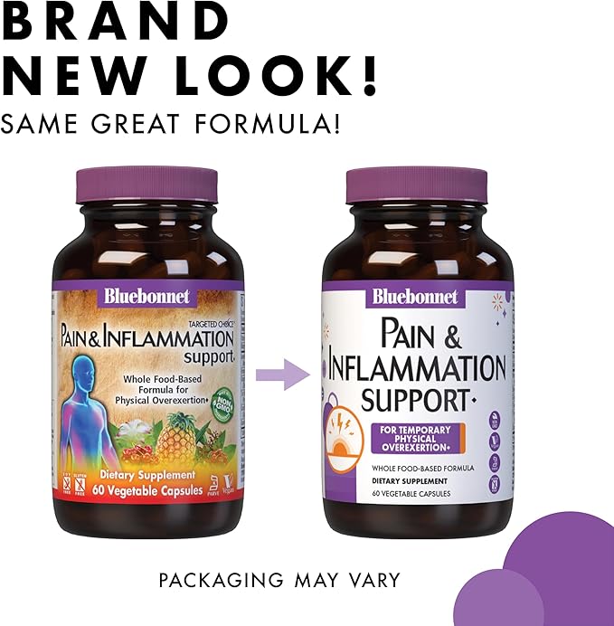 Bluebonnet Nutrition Pain & Inflammation Support, for Temporary Physical Overexertion*, Non-GMO, Vegan, Kosher Certified, Gluten-Free, Soy-Free, Dairy-Free, 30 Vegetable Capsules, 30 Servings