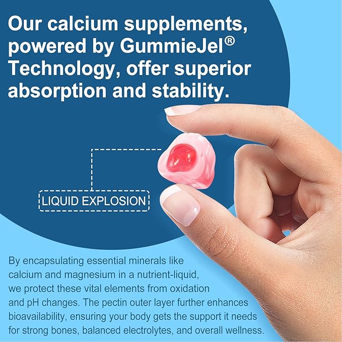 Calcium Citrate Gummies 1000mg, Easily Absorbed Calcium with Magnesium 500mg, Zinc, D3, B6 & Potassium, Chewable Calcium Supplement for Women & Men, Bone & Teeth, Muscle & Immune Support, Vegan 60Cts