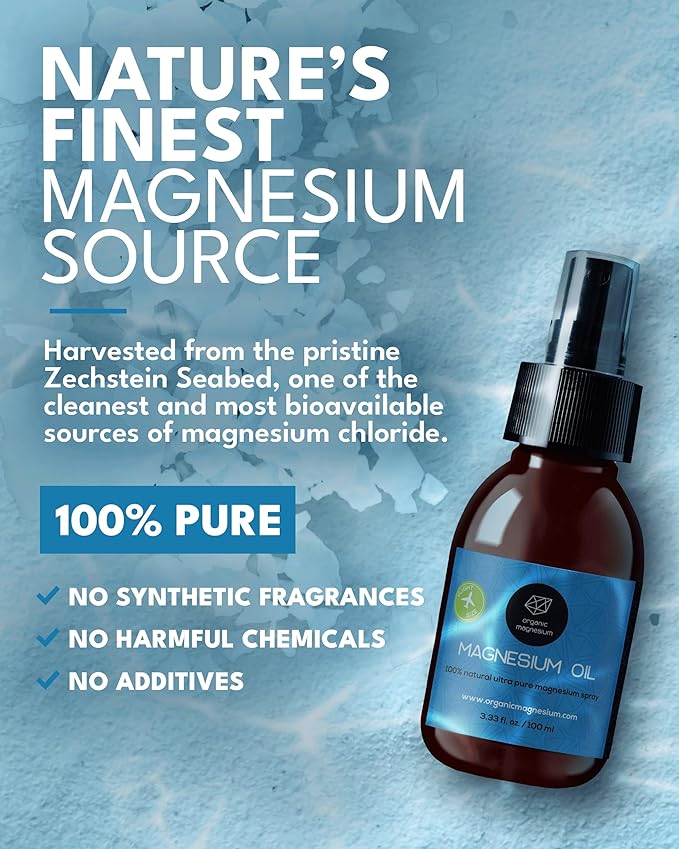 Magnesium Spray Oil - 100% Pure Topical Magnesium Chloride for Leg Cramps from Ancient Zechstein Seabed | Perfect for Sports, Relaxing & Sleep | for Adults & Kids (2X 3,33 oz)