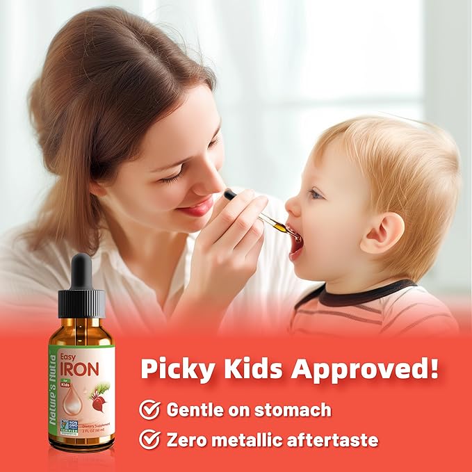 Nature's Nutra Easy Iron, Premium Liquid Iron for Baby, Infant, Kids and Children, Ferrochel, Anemia, Hemoglobin, Non-GMO, Kosher, 2 Fl. Oz (60ml)