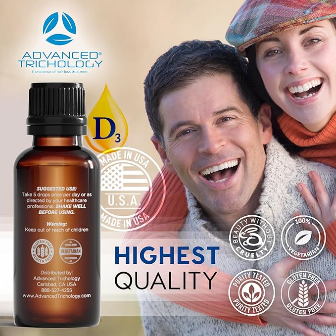 Advanced Trichology Vegetarian Liquid Vitamin D3-5000 iu High Absorption - 1000 iu per Drop - 6 Month Supply - Gluten Free 365 VIT D