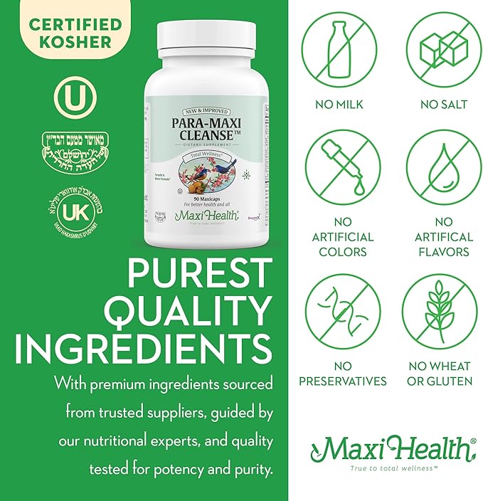 Maxi Health Intestinal Cleanse for Humans - Natural Digestive Colon Gut Flora Body Detox for Women - Gut Cleanse for Men - Bloated Belly Relief with Black Walnut Wormwood Herb (90 Capsules)