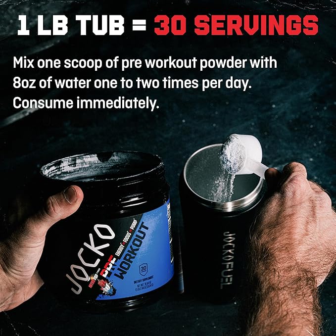Jocko Fuel Ultimate Pre Workout Powder - Pre-Workout Energy Powder Drink for Men & Women - High Stim Sugar-Free Nootropic Blend to Support Muscle Pump, Energy, & Recovery 200mg Caffeine Nitro Pop