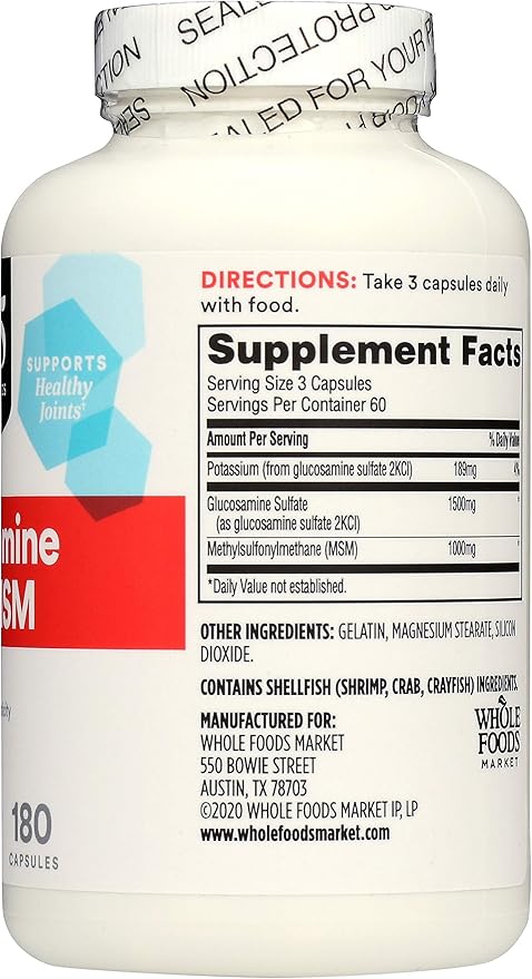 365 by Whole Foods Market, Glucosamine with MSM, 180 Capsules (Pack of 2)