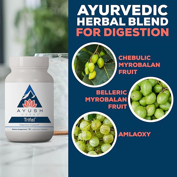 Ayush Herbs Trifal, Digestive Support Supplement for Women and Men, Capsules for Digestion, Intestinal Health, and Antioxidant Boost, Ayurvedic Herbs and Supplements, 90 Vegetarian Capsules