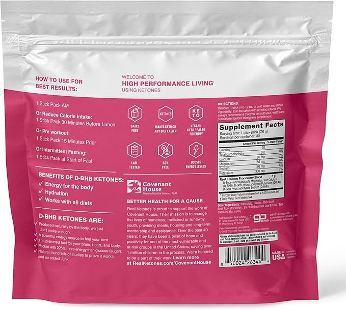 Real Ketones BHB Exogenous Ketones Drink Mix Packets Keto Electrolytes Powder Packets No Sugar with 4 Main Fasting Electrolytes Plus Hydrating Patented Keto BHB - 30 Count Raspberry Lemonade
