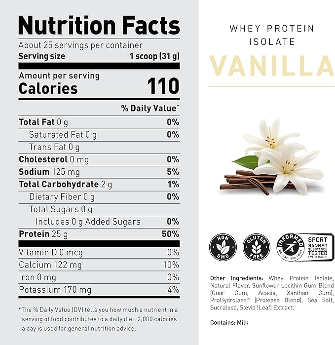 Kaged Whey Protein Isolate Powder, Vanilla, 100% Pure Low Lactose Whey, Post Workout Recovery Drink, Supports Muscle-Building, 25g per Serving, Amazing Taste and Easy Mix for Shakes, 25 Serving