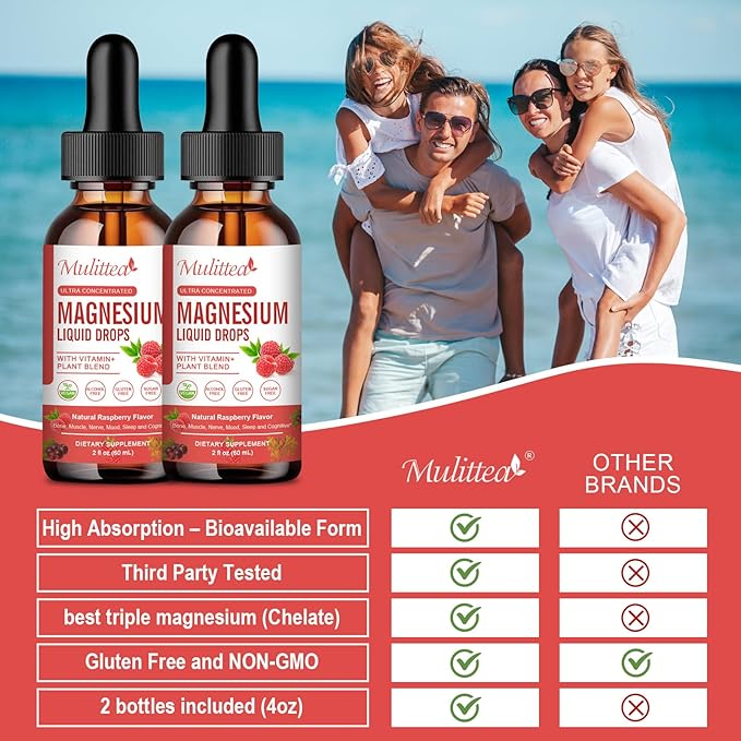 Magnesium Glycinate Liquid Drop - Triple Absorption Supplement to Support Nerves, Night, Heart, Muscles * -Sugar-Free with Potassium, L-Theanine, Sea Moss Vitamin B,C,D3, K2-1Pack