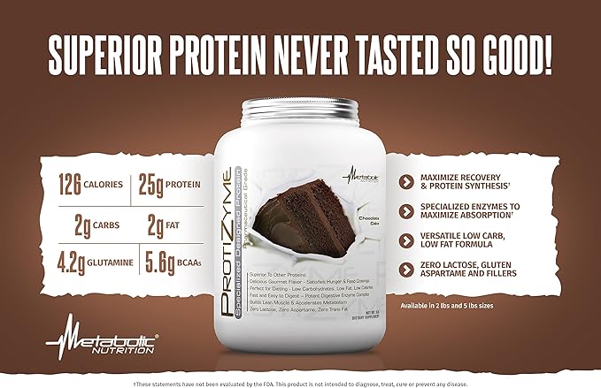 Metabolic Nutrition - Protizyme - Whey Protein Powder, High Protein, Low Carb, Low Fat with Digestive Enzymes, 24 Essential Vitamins and Minerals, Banana Creme, 2 Pound