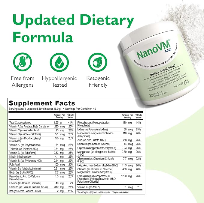 Adult, Allergen-Free Vitamin Supplements, Women and Mens Multivitamins with 13 Vitamins & 13 Minerals, Unflavored Multivitamin Powder, Low-Carb Adult Multivitamins, 275g - Solace Nutrition