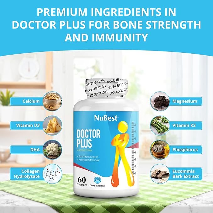 Doctor Plus - Calcium Supplement with Vitamin D3, Vitamin K2 (MK7), Magnesium Capsules for Bone Strength, Healthy Bones, Immunity, Calcium Max Absorption for Children (10+) and Teens - 60 Capsules
