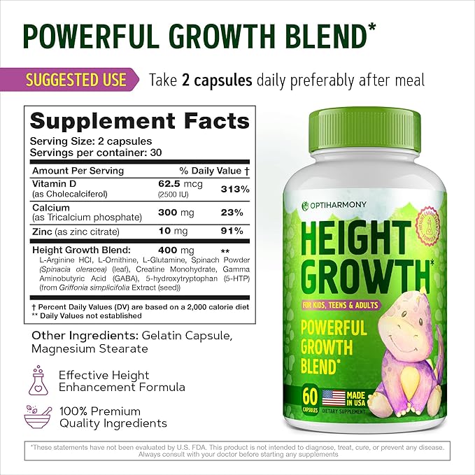 (Pack of 2) Height Growth Maximizer - Made in USA - Natural Height Increase Booster Supplement & Grow Taller Pills - Bone Growth for Adults, Teens & Kids - Vitamins for Boys & Girls to Get Taller