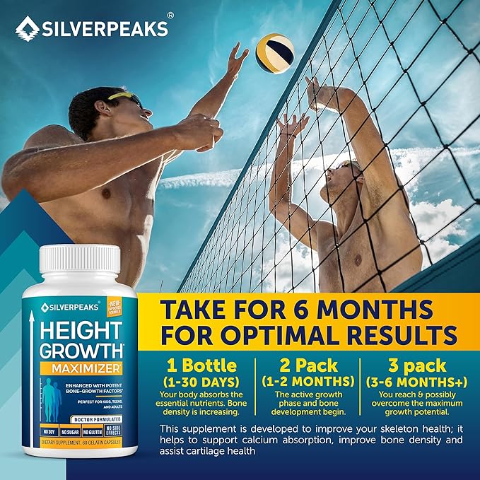 Growth Capsules to Grow Taller - Height Growth Maximizer with Calcium for Bone Strength - Made in USA - Natural Get Taller Supplement - Free of Growth Hormone - Pack of 2
