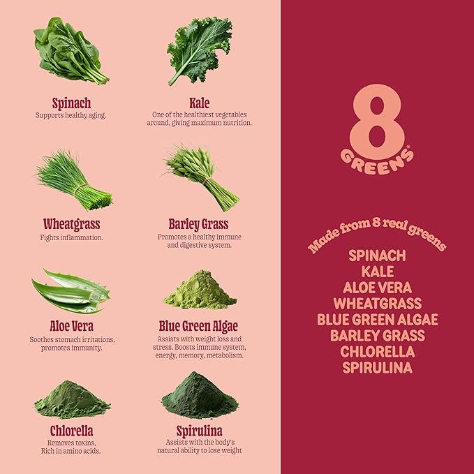 8Greens Supergreens Gummies | Super Greens Powder Superfood Gummy for Metabolism, Immunity & Focus, Digestive Health Enzymes, Organic: Chlorella, Spirulina, Aloe Vera, Peach Flavor, 300 Count