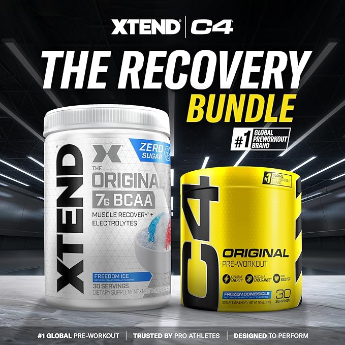 Cellucor Pre Workout & BCAA Bundle, C4 Original Pre Workout Powder, Frozen Bombsicle, 30 Servings + XTEND BCAA Powder, Freedom Ice, 30 Servings