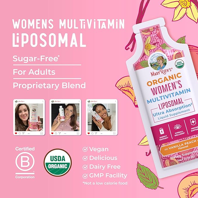 MaryRuth Organics USDA Organic Multivitamin for Women, Sugar Free Womens Multivitamin, Liquid Vitamins for Women, Immune Support Supplement, Ashwagandha, Methylfolate, Vegan, Non-GMO, 14 Servings