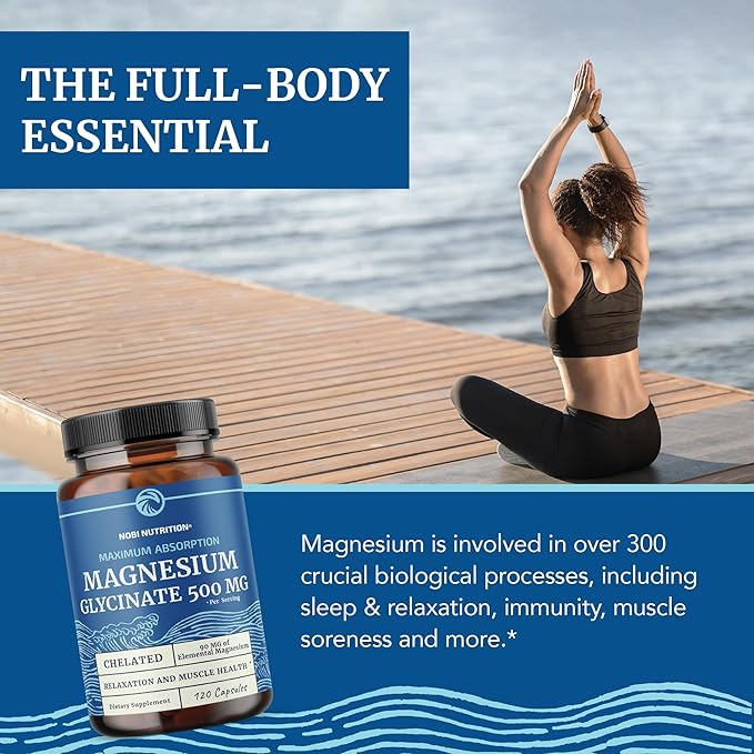 Magnesium Glycinate 500mg | Chelated for High Absorption | Muscle Relaxation, Bones, Heart, Nerve, Sleep & Calm Support for Women & Men | Magnesium Chelate Supplement & Bisglycinate Complex | 120ct