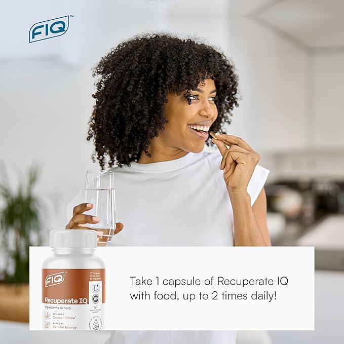 FIQ - Recuperate IQ - 5-in-1 Copper Supplements with Copper Bisglycinate - Easy-to-Swallow 2mg Capsules - High Absorption, Boosts Energy - 60 Capsules