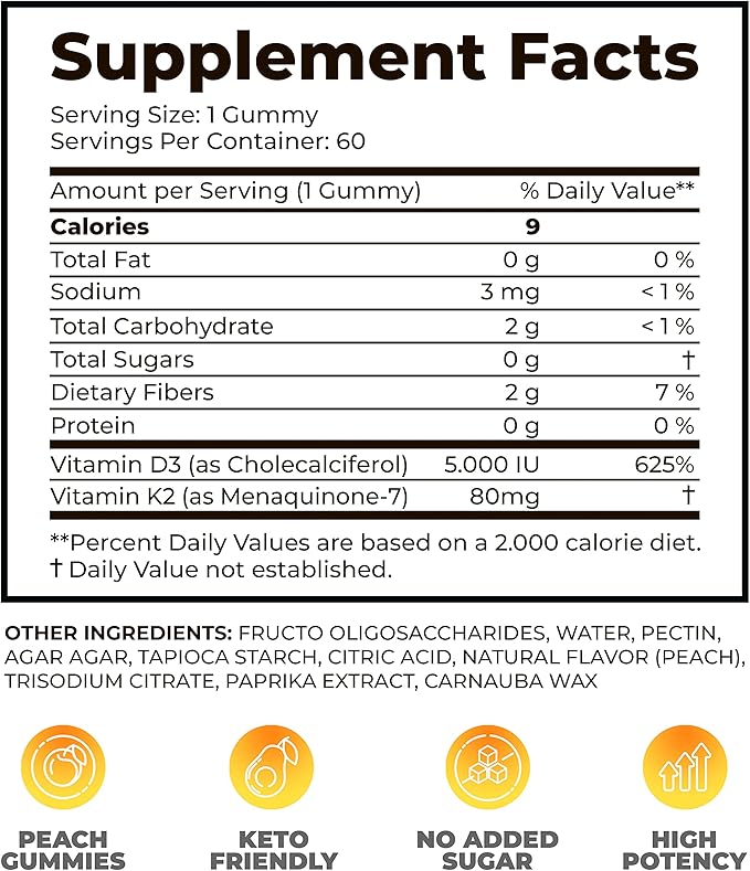 DR. MORITZ Vitamin D3 Gummies (5000 IU) with K2 - for Adults and Kids - Vitamin D3 K2 Gummies for Immune Support & Bone Health - Vegan, Sugar Free, Gluten Free (60 Count)