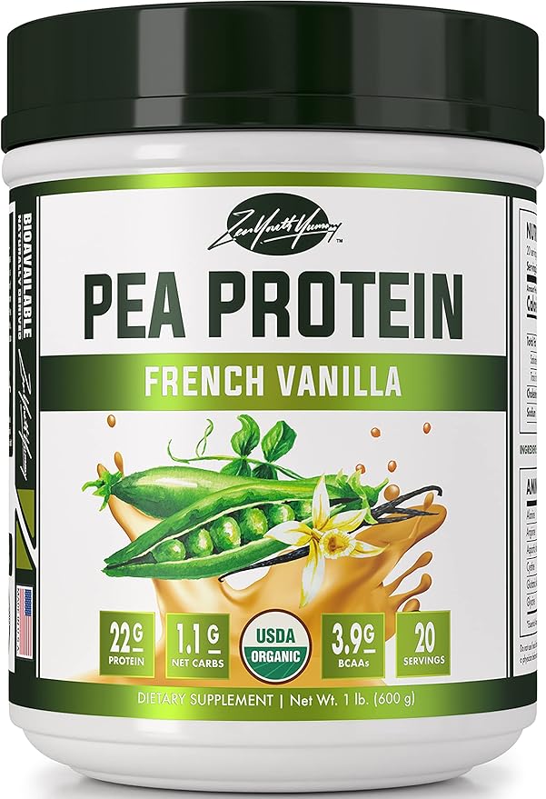 zyy Vanilla Pea Protein Powder – Organic Plant-Based Vegan Protein Shake, 20g Protein, Gluten-Free, Dairy-Free, No Sugar, Non-GMO, BCAAs – French Vanilla Flavor, Easy to Digest