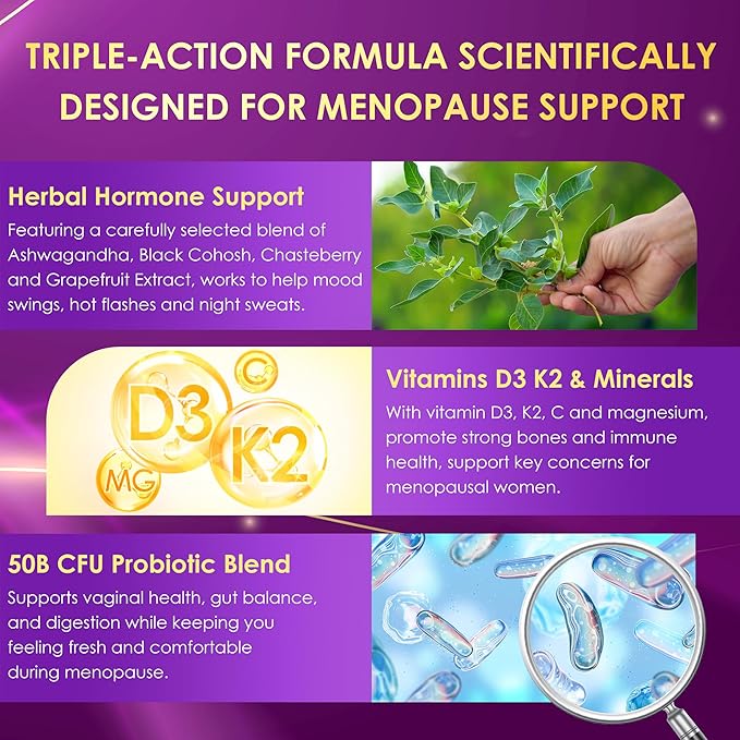 Menopause Supplements Sugar-Free Gummies, Hormone Balance for Women with Herbs Complex & Vitamin D3 K2 & Probiotic, Menopause Relief for Hot Flashes, Night Sweats, Mood Swings (60 Gummies)