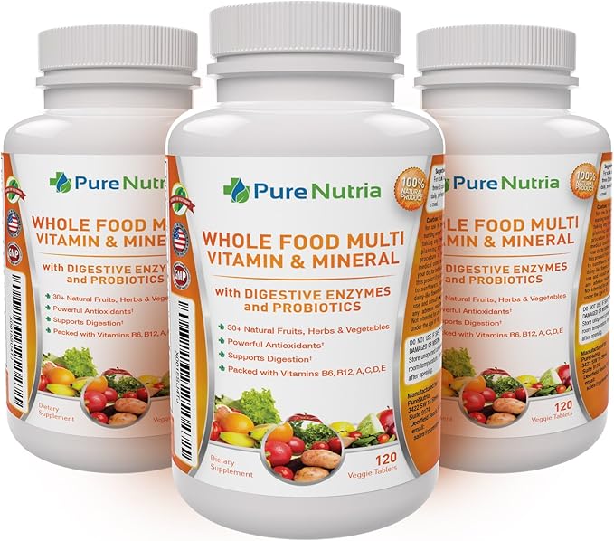 Whole Food MultiVitamin and Minerals with Probiotic Enzymes - 120 Multivitamins for Women and Men - Packed with WholeFood and Herbal Ingredients - Powerful Antioxidants for Digestive Support
