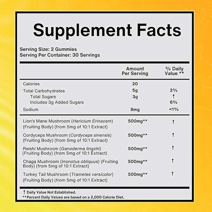 Lions Mane Mushroom Gummies for Relaxation & Wellness Organic Functional Mushroom Blend with Turkey Tail, Reishi, Chaga & Cordyceps - Immune Support - Vegan Supplement - 60 Berry Gummies