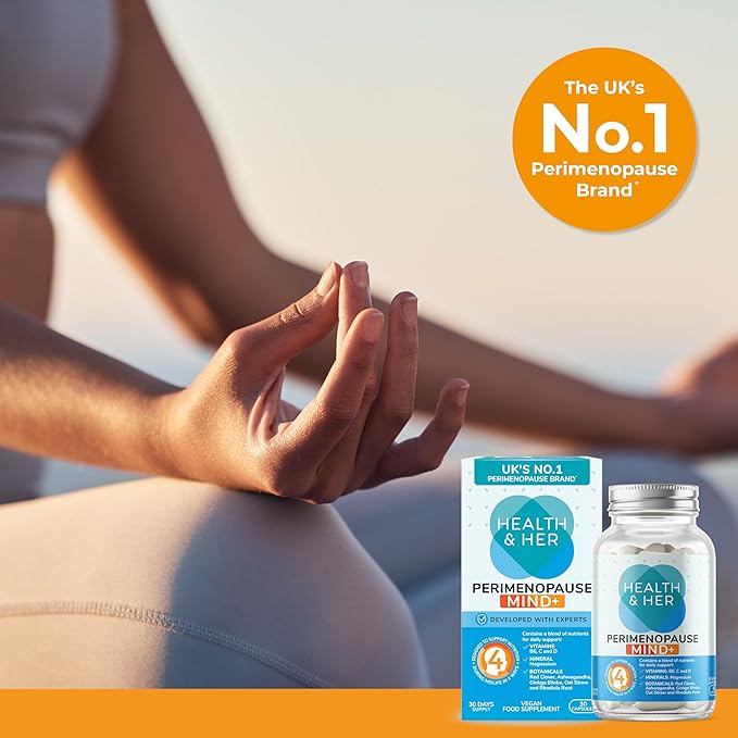 Health & Her Perimenopause Mind+ Cognitive Function Support, for Early Stage of Menopause, Mental Energy, Supplements for Women with Vitamins, Gluten-Free, Non-GMO, Vegan (30 ct - 1 Month)