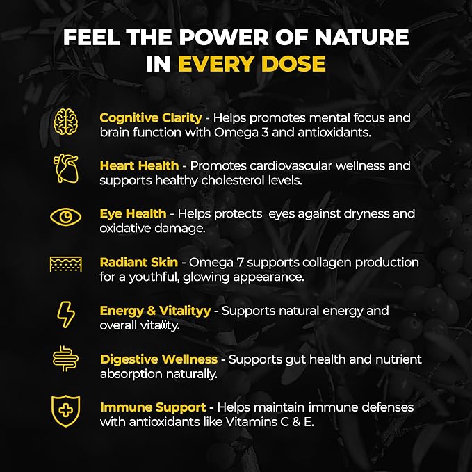 Immortal Sea Buckthorn Capsules – Ancient Power, Modern Vitality for Men and Women with Omega 3, 6, 7, 9, and Antioxidants for Radiant Skin, Energy & Immune Support.