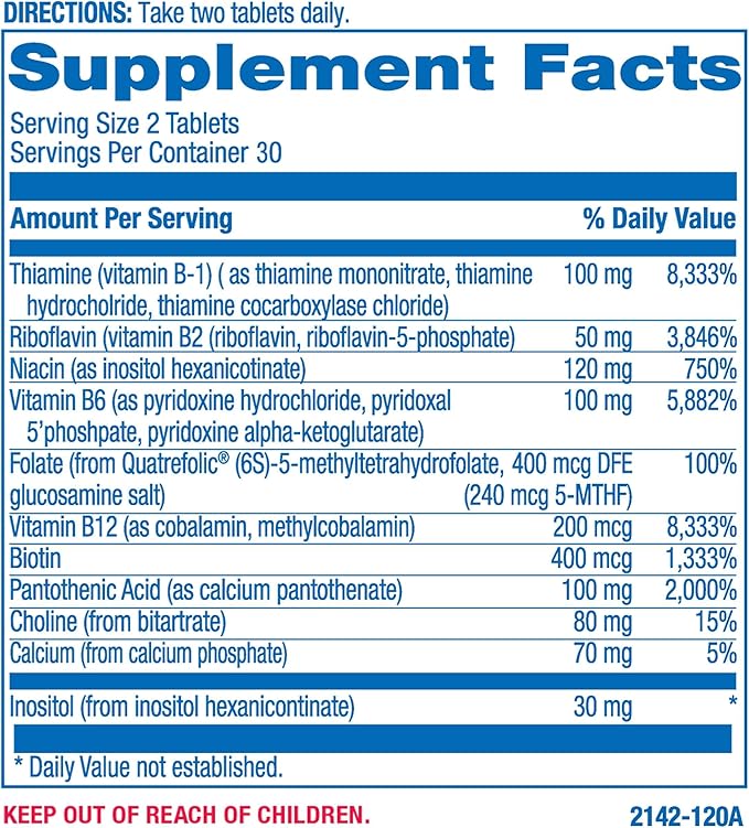 Time Release Super Vitamin B Complex - 60 Tablets for Heart, Brain, Eyes, Digestion, Nervous System, and Energy Levels - Complete B Complex Vitamins for Men and Women - T.R.I. B Plex Multivitamin