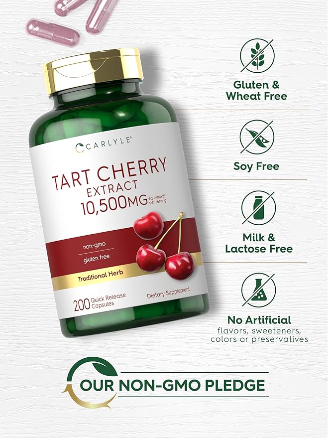 Carlyle Tart Cherry Capsules | 10,500mg | 200 Pills | Max Potency | Non-GMO, Gluten Free | Tart Cherry Juice Extract