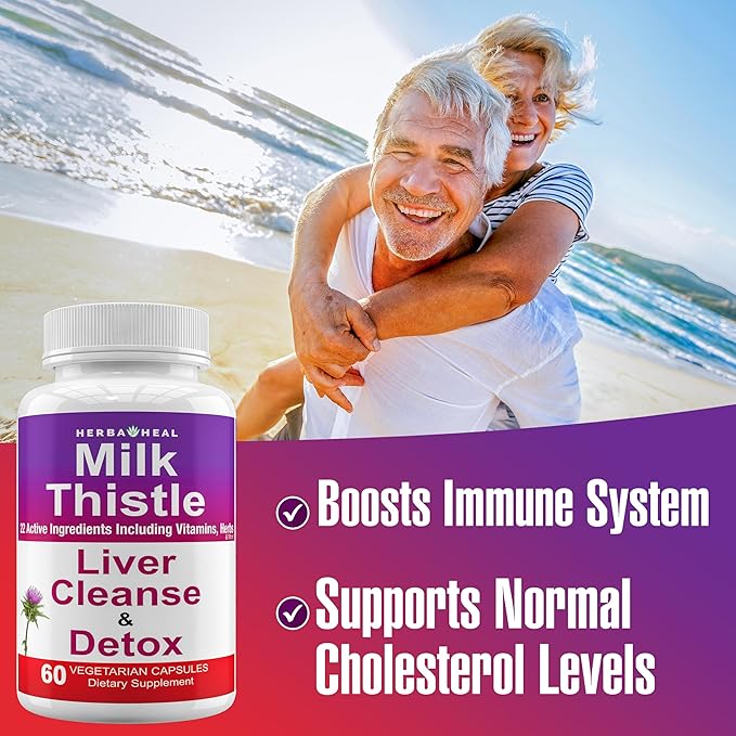 Liver Cleanse Detox Milk Thistle Liver Support 1000mg High Potency Liver Focus Supplement with 22 Ingredients - Natural Detoxifier & Regenerator with Silymarin Extract