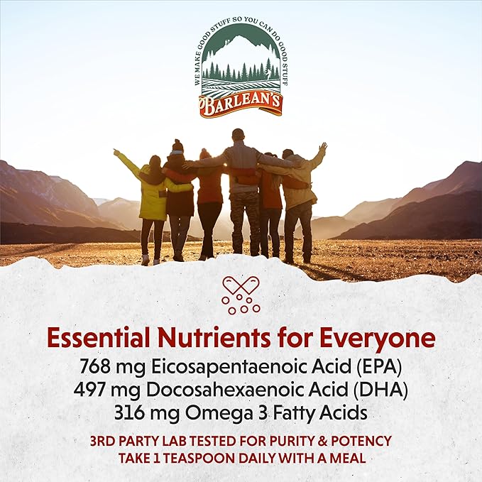 Barlean's Omega 3 Fish Oil Supplement, Liquid EPA and DHA Fatty Acid Supplements Support, High Potency Orange Flavored, 8 oz