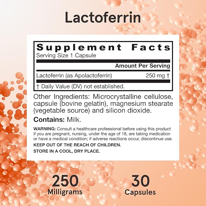 Jarrow Formulas Lactoferrin 250 mg - Immune-Supporting Glycoprotein - For Healthy Immune System Support & Iron Absorption - Freeze Dried - Gluten Free - Non-GMO - 30 Capsules (Servings)