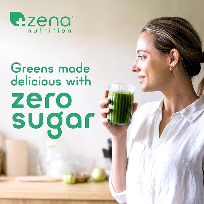 Zena Organic Super Greens Powder, 70+ Superfoods Drink Mix, 0 Sugar, 3G Fiber, Fruits, Veggies, Spirulina, Chlorella, Antioxidants, Pre & Probiotics, Digestive Enzymes, Mango Flavor, 30 Packets