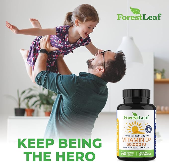 ForestLeaf Vitamin D3 50,000 IU | VIT D - VIT D3 Vitamin D Supplement for Women and Men | Bone Health, Teeth, Immune Support | Easy to Swallow Pills | High Potency WEEKLY Dose, 4-Year Supply, 240 Caps
