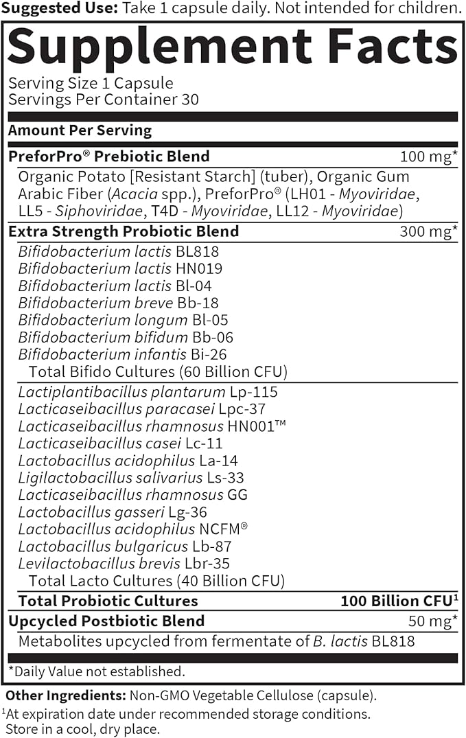 Garden of Life Dr Formulated Once Daily 3-in-1 Complete Probiotics, Prebiotics & Postbiotics Supplement for Women and Men’s Digestive & Immune Health – Extra Strength, 100 Billion CFU