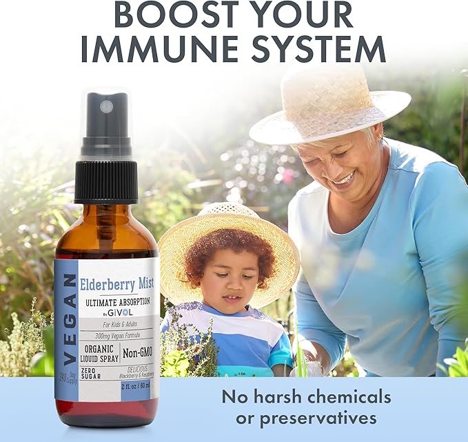 Organic Elderberry Mist - Sambucus Nigra (Extra Strength) Liquid Extract for Kids & Adults - Immune Boost - 300mg Vegan Formula - Easy Absorption - Non-GMO - 60ml (Pack of 3) - 360 Days Supply