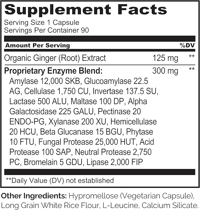 NATURELO Digestive Enzymes - Full Spectrum Support with a Broad Blend of 15 Enzymes Plus Ginger - 180 Vegan Capsules