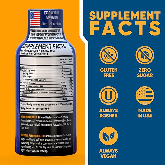 B12 Overload Extra Strength Energy Shot – Mixed Berry– 260mg Caffeine, 14000% B12, Electrolytes – Energy & Vitality Support – Zero Sugar No Calories – Vegan, Kosher, Gluten-Free – 1.93 fl oz, 24-Pack