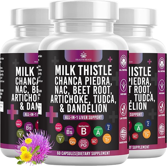 Milk Thistle NAC Chanca Piedra Beet Root Artichoke Dandelion Root - Liver Supplement Plus Astragalus TUDCA Choline & Ginger- 180 Count