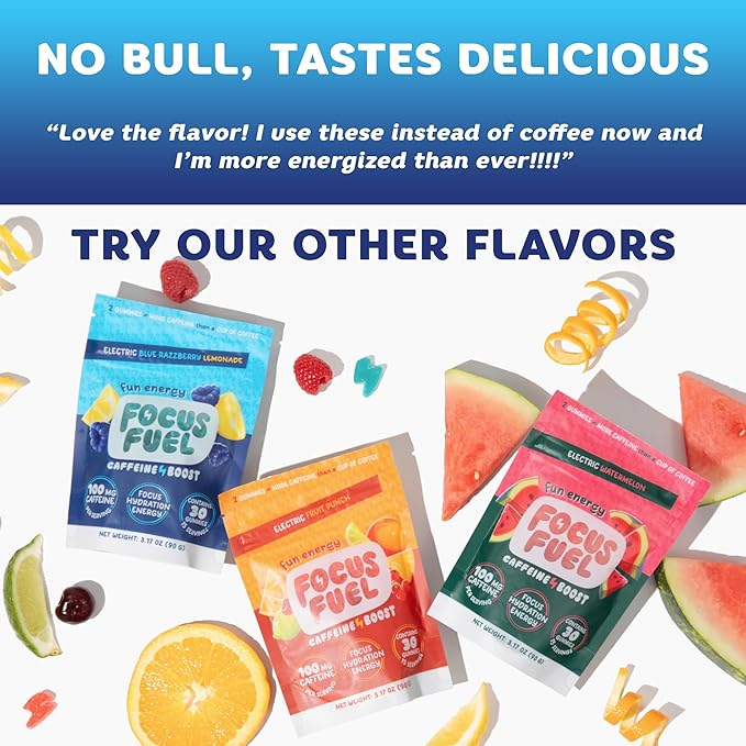 Energy Chews – Blue Razzberry Lemonade (15 Servings) – 100mg Caffeine + Alpha GPC + L-Theanine + B12, Magnesium – Great Taste – No Crash or Jitters