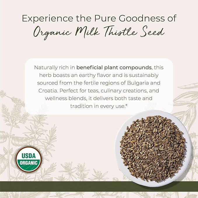 Starwest Botanicals Organic Milk Thistle Seed Whole - Loose Leaf Milk Thistle for Tea & Cooking, Mix in Juice, Add to Smoothies, Oatmeal, & Yogurt, Certified Kosher, Non-GMO - Bulk 1 lb Bag