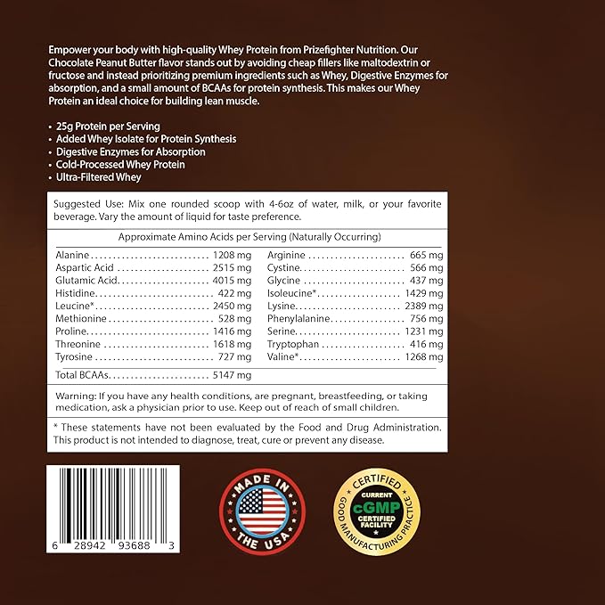 Best Whey Protein (2 lb) Chocolate Peanut Butter Whey. with Digestive Enzymes for Absorption. 25g Protein Helps with Muscle Building and Recovery. Made in The USA