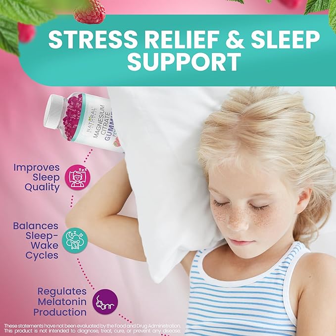 Sugar Free Magnesium Gummies for Kids 100mg - Chewable Magnesium Supplement, Calm & Sleep Support, Anti-Stress, Bone Health, Muscle Relaxation, Non-GMO Gluten-Free, All Natural 90 Vegan Gummies