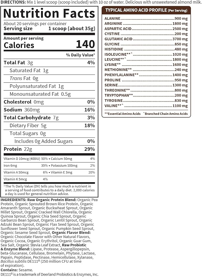 Vegan Protein Powder - Chocolate Organic Protein Powder, 22g Plant Based Protein & BCAAs, Probiotics & Digestive Enzymes - Garden of Life, Gluten & Lactose Free 1.5 LB