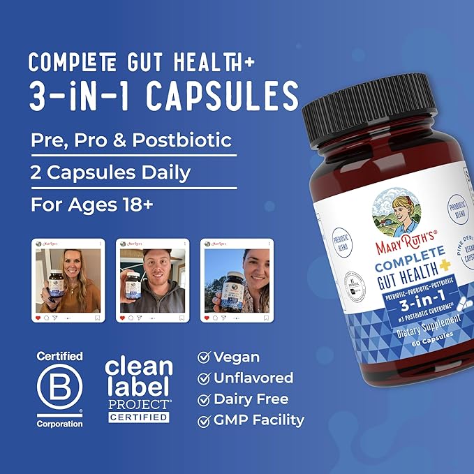 MaryRuth Organics 3-in-1 Probiotics for Complete Gut Health | Gut Health Supplement for Women & Men | Probiotic for Digestion & Immune Support | 50 Billion CFU | 30 Count
